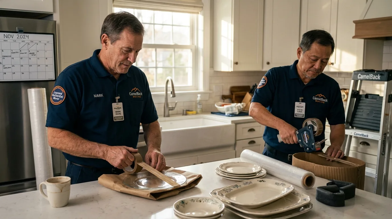 Professional crew packing kitchen dishware in Lansford, PA